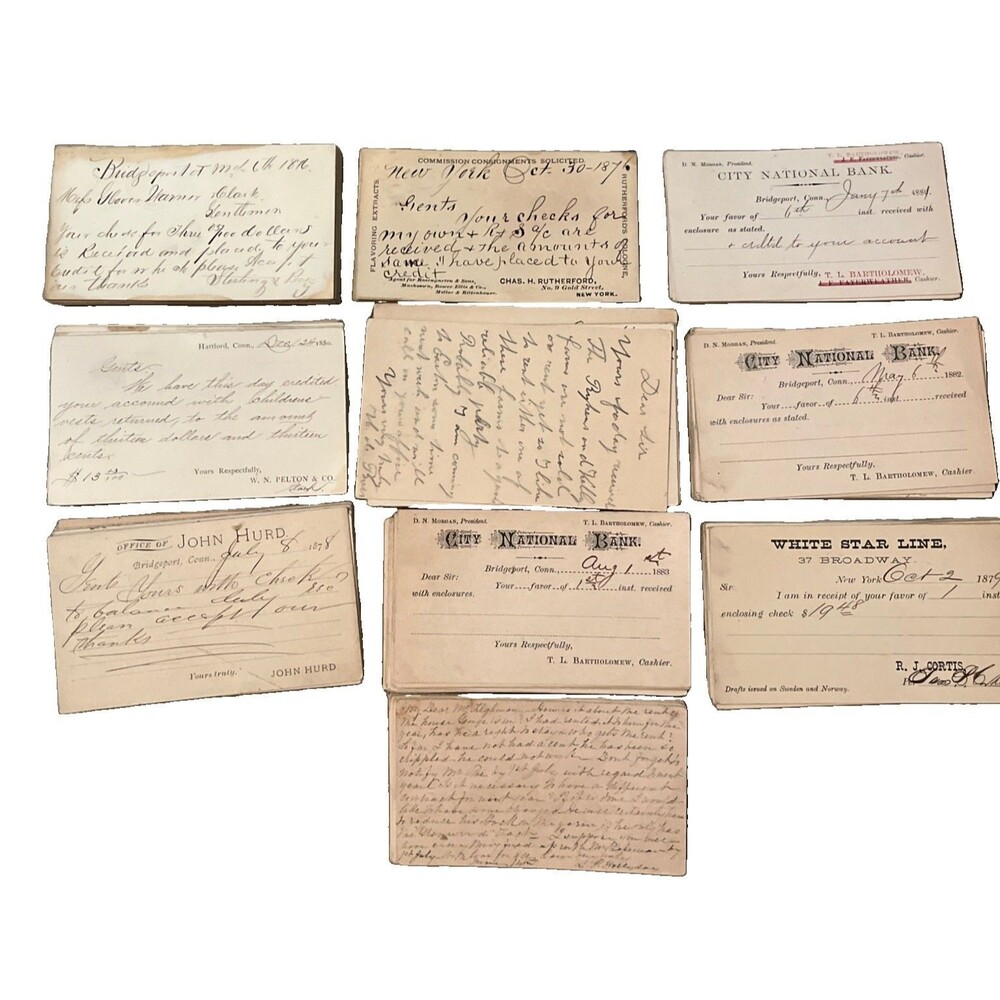 Antique Vintage 1800s Bank Check Lot Conn New York Maryland  253 Postal Cards